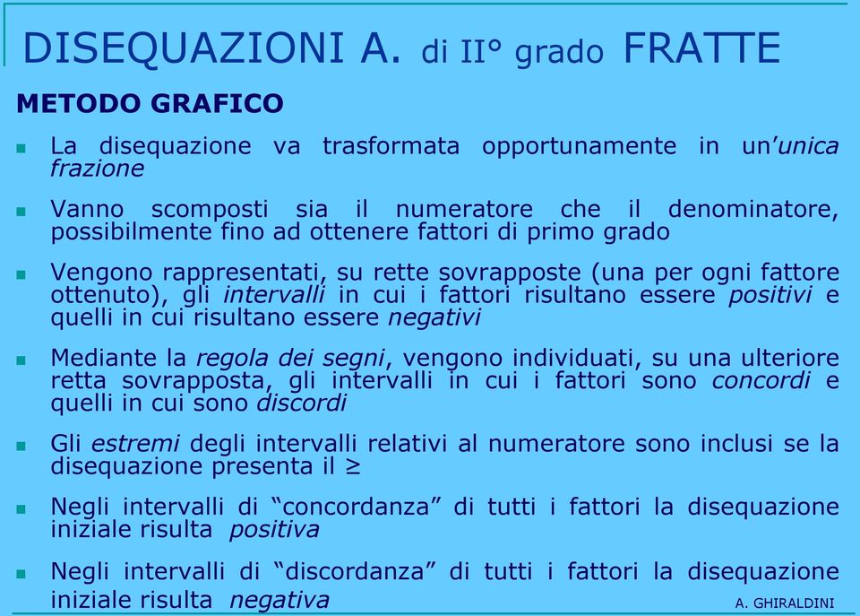 primo grado Vengono rappresentati, su rette sovrapposte (una per ogni fattore ottenuto), gli intervalli in cui i fattori risultano essere positivi e quelli in cui risultano essere negativi Mediante