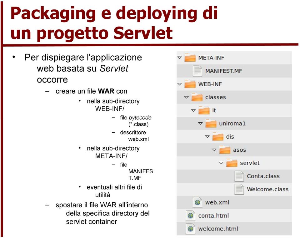 class) descrittore web.xml nella sub-directory META-INF/ file MANIFES T.