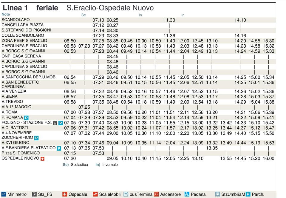 58 15.32 V.BORGO S.GIOVANNI 06.53 07.28 08.44 09.49 10.14 10.54 11.44 12.04 12.49 13.13 14.24 14.59 15.33 ONPI CASA SERENA 08.45 V.BORGO S.GIOVANNI 08.46 CAPOLINEA S.ERACLIO 08.46 V.BORGO S.GIOVANNI 08.46 V.SANTOCCHIA DEP.