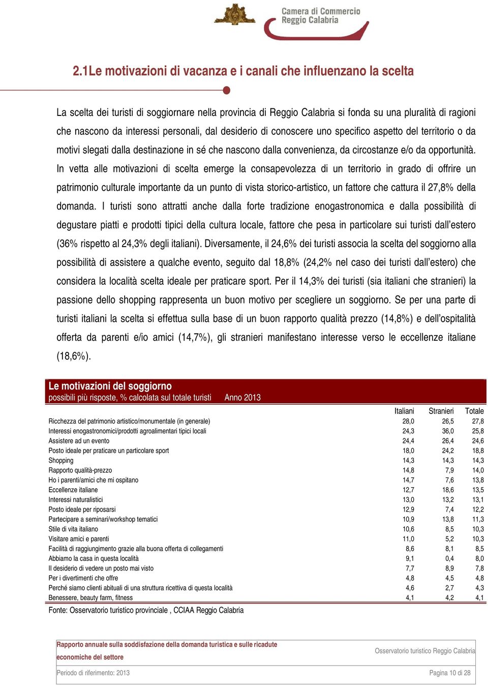 In vetta alle motivazioni di scelta emerge la consapevolezza di un territorio in grado di offrire un patrimonio culturale importante da un punto di vista storico-artistico, un fattore che cattura il