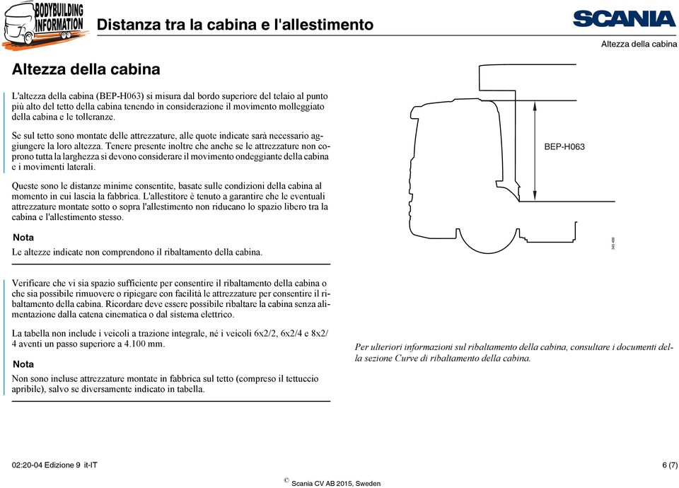 Tenere presente inoltre che anche se le attrezzature non coprono tutta la larghezza si devono considerare il movimento ondeggiante della cabina e i movimenti laterali.