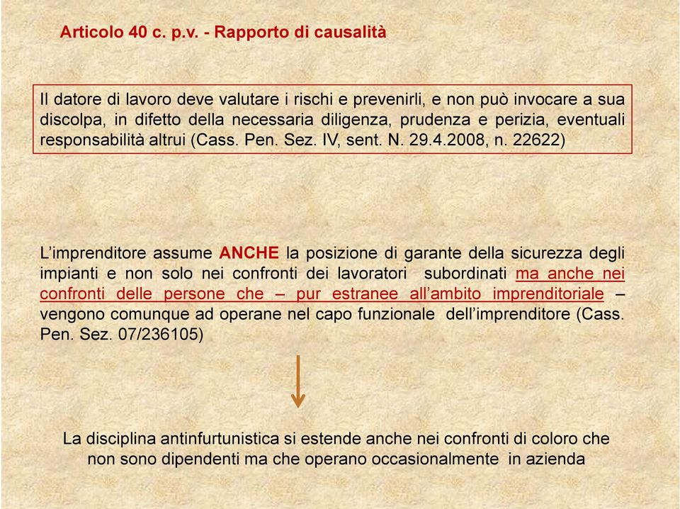 eventuali responsabilità altrui (Cass. Pen. Sez. IV, sent. N. 29.4.2008, n.