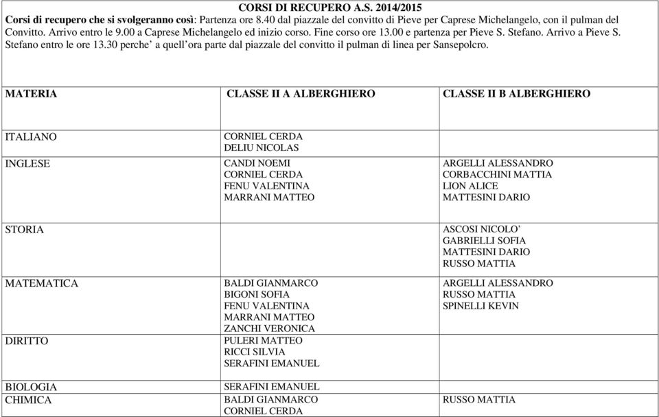 30 perche a quell ora parte dal piazzale del convitto il pulman di linea per Sansepolcro.