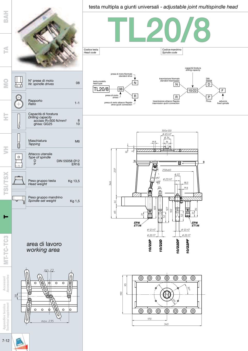 multispindle head TL20/8 presa di moto ormale TL20/8 presa di moto