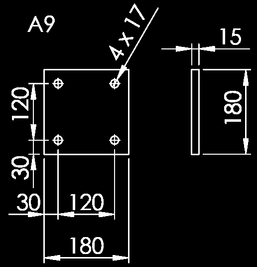 Elemento A8 (2 pezzi) E costituito da una piastra dallo spessore di 20 mm sagomata come in figura 10 e deve essere saldato agli elementi A7 ed A9 secondo lo