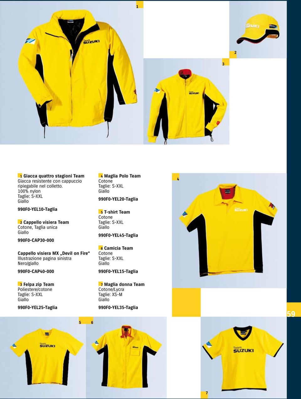 Illustrazione pagina sinistra Nero/giallo 990F0-CAP40-000 4 Maglia Polo Team Cotone Taglie: S-XXL Giallo 990F0-YEL20-Taglia 5 T-shirt Team Cotone Taglie: S-XXL