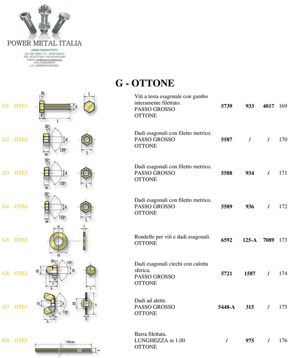 PAO GROO OTTONE / / 0 G OT Dai esagonali con filetto metrico. PAO GROO OTTONE 9 / G OT Dai esagonali con filetto metrico.