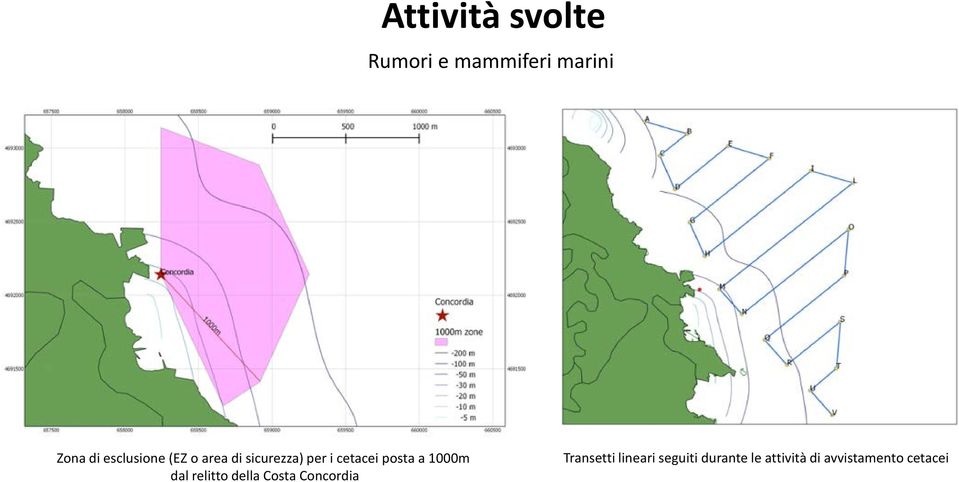 posta a 1000m dal relitto della Costa Concordia