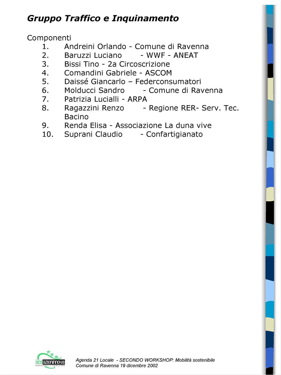 Daissé Giancarlo Federconsumatori 6. Molducci Sandro - Comune di Ravenna 7. Patrizia Lucialli - ARPA 8.