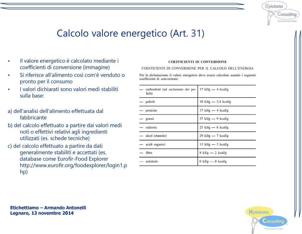 consumo I valori dichiarati sono valori medi stabiliti sulla base: a) dell analisi dell alimento effettuata dal fabbricante b) del calcolo effettuato