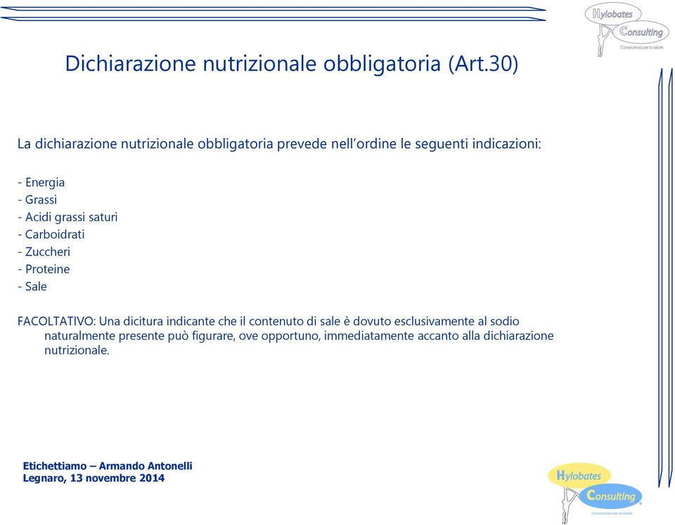 Grassi - Acidi grassi saturi - Carboidrati - Zuccheri - Proteine - Sale FACOLTATIVO: Una dicitura