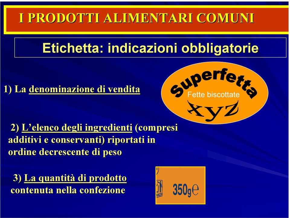 ingredienti (compresi additivi e conservanti) riportati in ordine