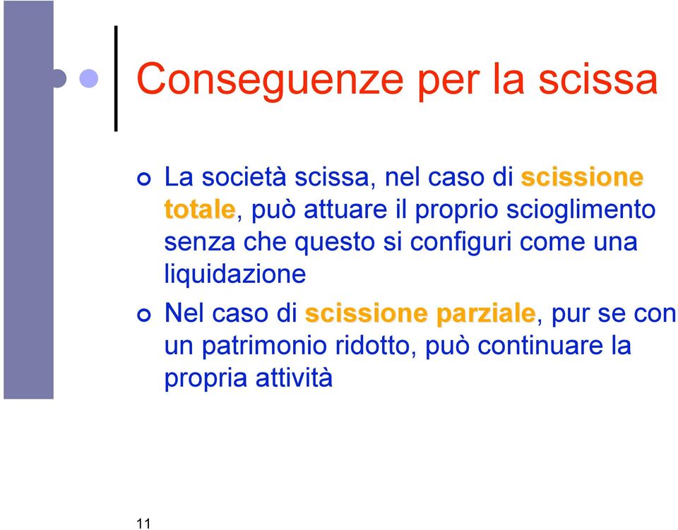 configuri come una liquidazione Nel caso di scissione parziale