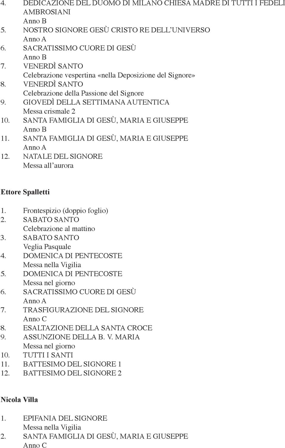 SANTA FAMIGLIA DI GESÙ, MARIA E GIUSEPPE 11. SANTA FAMIGLIA DI GESÙ, MARIA E GIUSEPPE 12. NATALE DEL SIGNORE Messa all aurora Ettore Spalletti 1. Frontespizio (doppio foglio) 2.