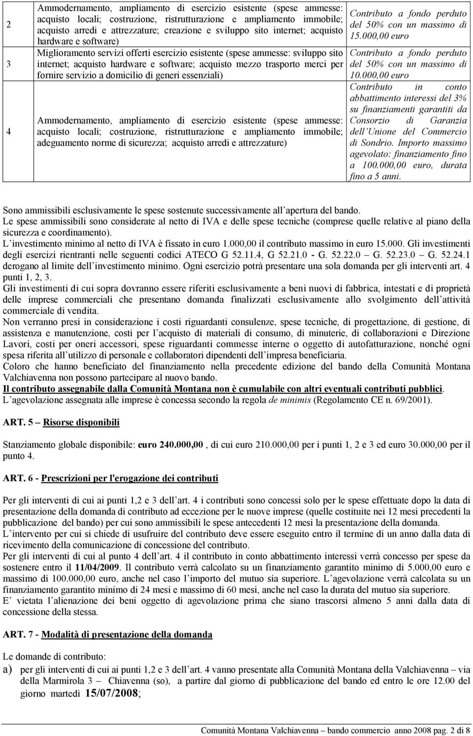 fornire servizio a domicilio di generi essenziali) Ammodernamento, ampliamento di esercizio esistente (spese ammesse: acquisto locali; costruzione, ristrutturazione e ampliamento immobile;