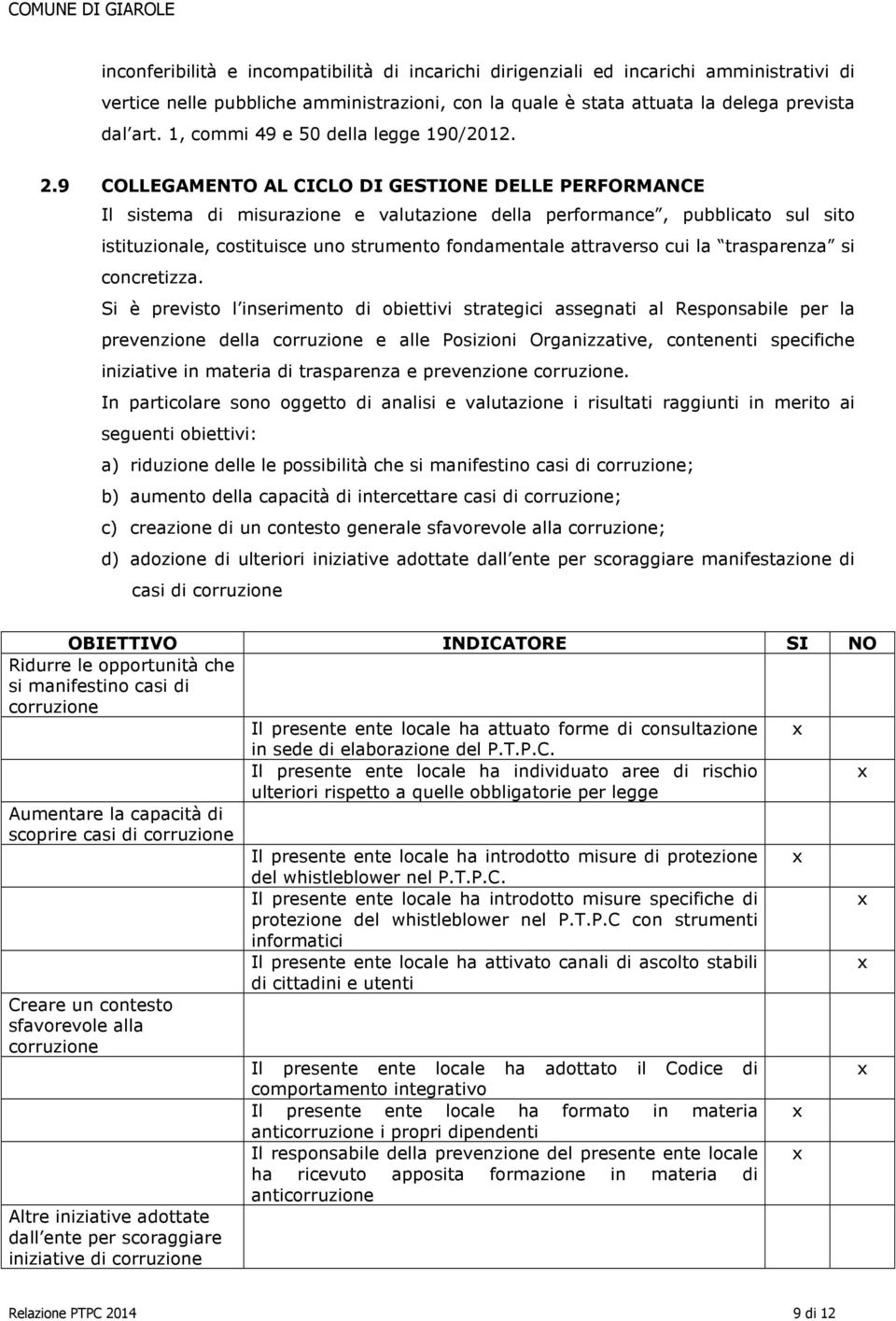 9 COLLEGAMENTO AL CICLO DI GESTIONE DELLE PERFORMANCE Il sistema di misurazione e valutazione della performance, pubblicato sul sito istituzionale, costituisce uno strumento fondamentale attraverso