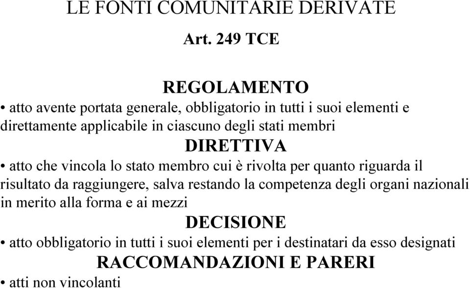 ciascuno degli stati membri DIRETTIVA atto che vincola lo stato membro cui è rivolta per quanto riguarda il risultato da