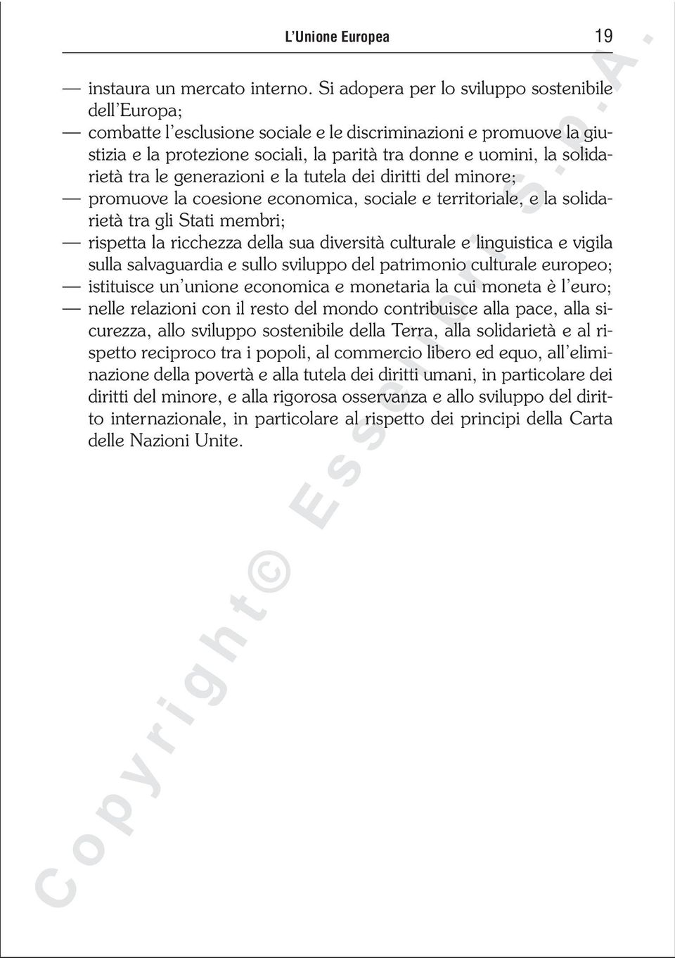 tra le generazioni e la tutela dei diritti del minore; promuove la coesione economica, sociale e territoriale, e la solidarietà tra gli Stati membri; rispetta la ricchezza della sua diversità