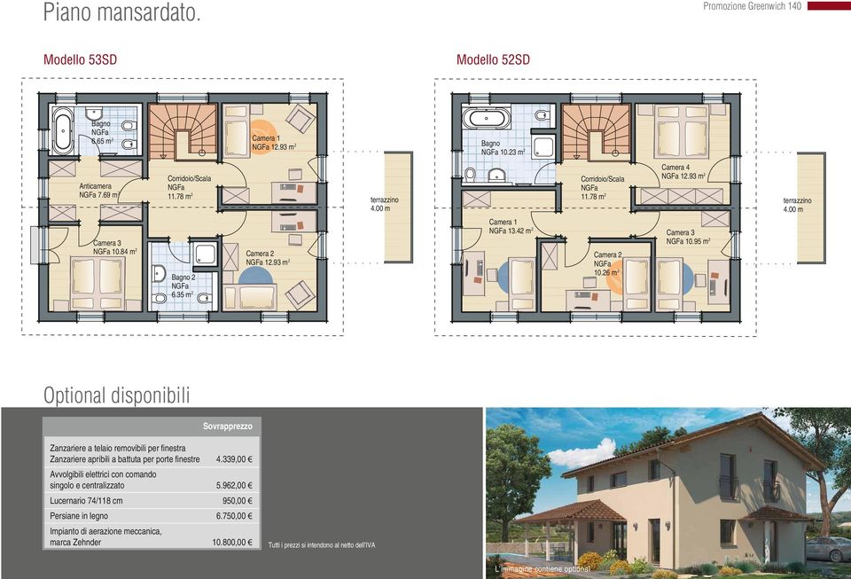 00 m Optional disponibili Sovrapprezzo Zanzariere a telaio removibili per finestra Zanzariere apribili a battuta per porte finestre 4.