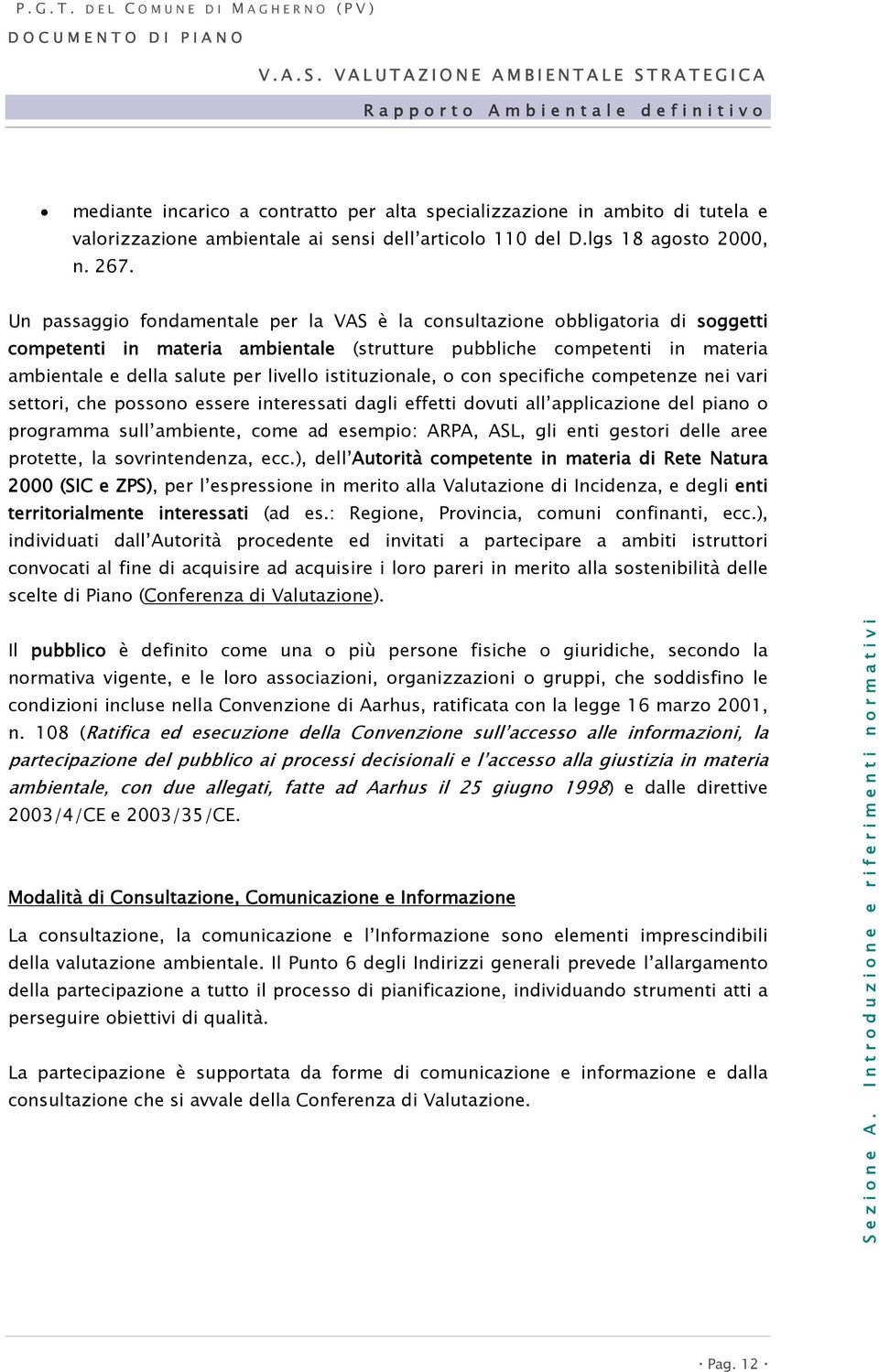 istituzionale, o con specifiche competenze nei vari settori, che possono essere interessati dagli effetti dovuti all applicazione del piano o programma sull ambiente, come ad esempio: ARPA, ASL, gli