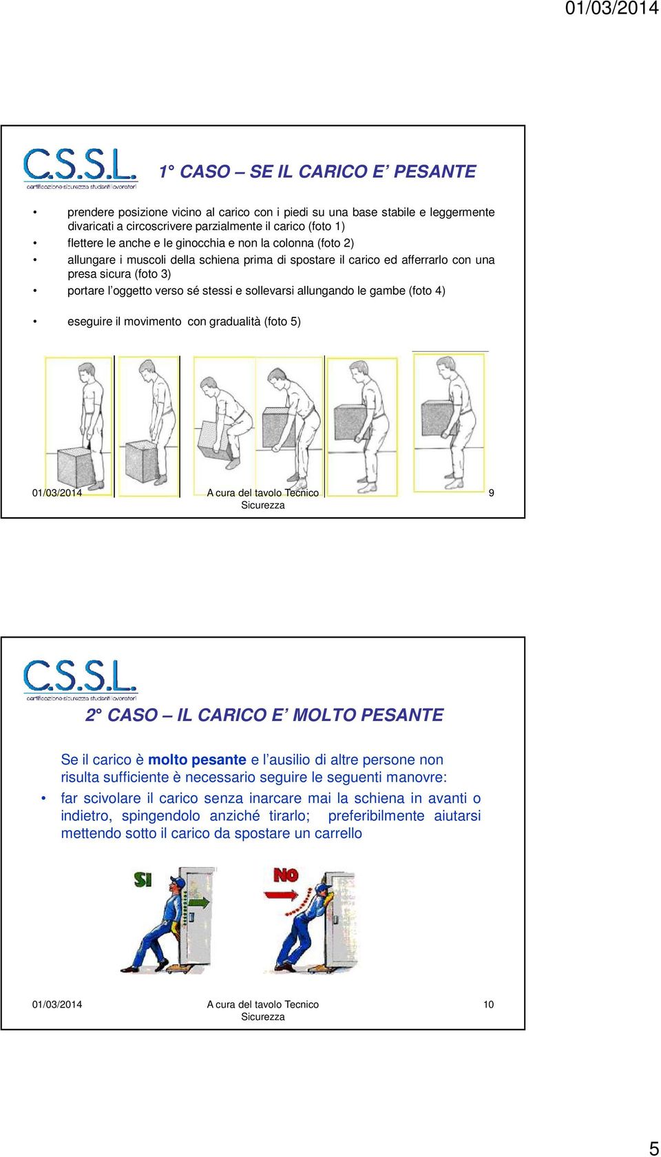 le gambe (foto 4) eseguire il movimento con gradualità (foto 5) 9 2 CASO IL CARICO E MOLTO PESANTE Se il carico è molto pesante e l ausilio di altre persone non risulta sufficiente è necessario