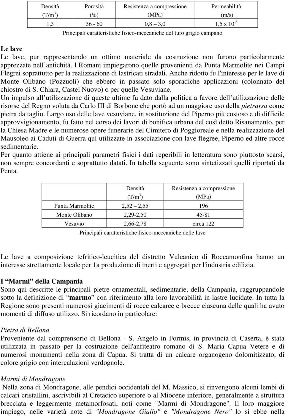 l Romani impiegarono quelle provenienti da Punta Marmolite nei Campi Flegrei soprattutto per la realizzazione di lastricati stradali.