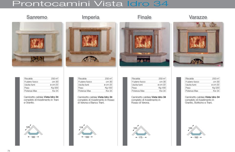 Caminetto caldaia Vista Idro 34 completo di rivestimento in Rosso di Verona e Bianco Trani.