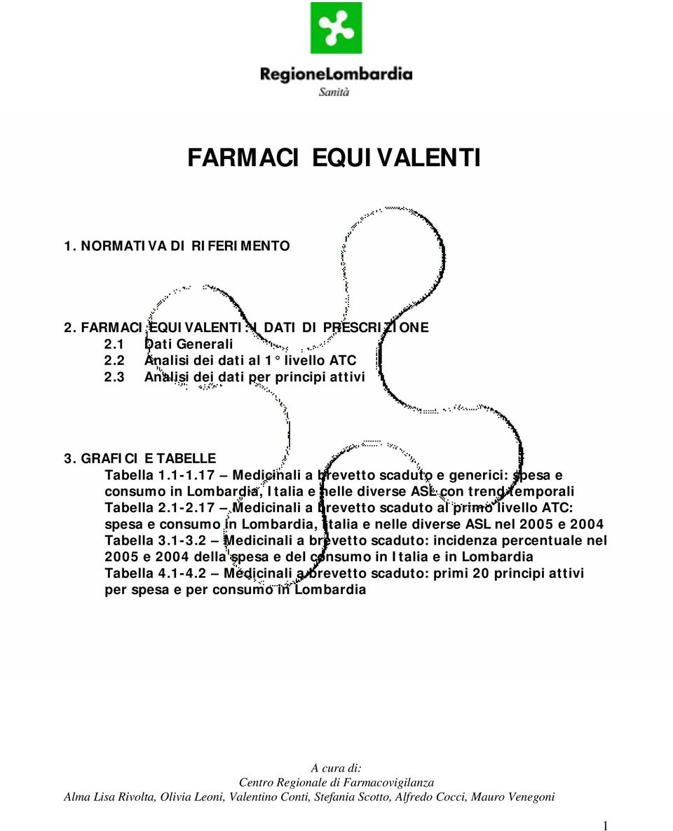 17 Medicinali a brevetto scaduto al primo livello ATC: spesa e consumo in Lombardia, Italia e nelle diverse ASL nel 2005 e 2004 Tabella 3.1-3.