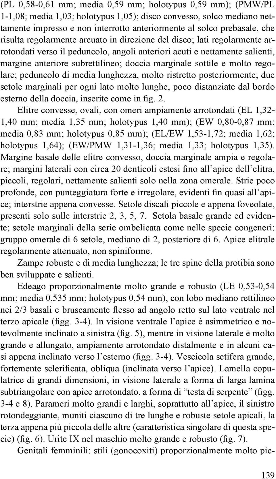 marginale sottile e molto regolare; peduncolo di media lunghezza, molto ristretto posteriormente; due setole marginali per ogni lato molto lunghe, poco distanziate dal bordo esterno della doccia,