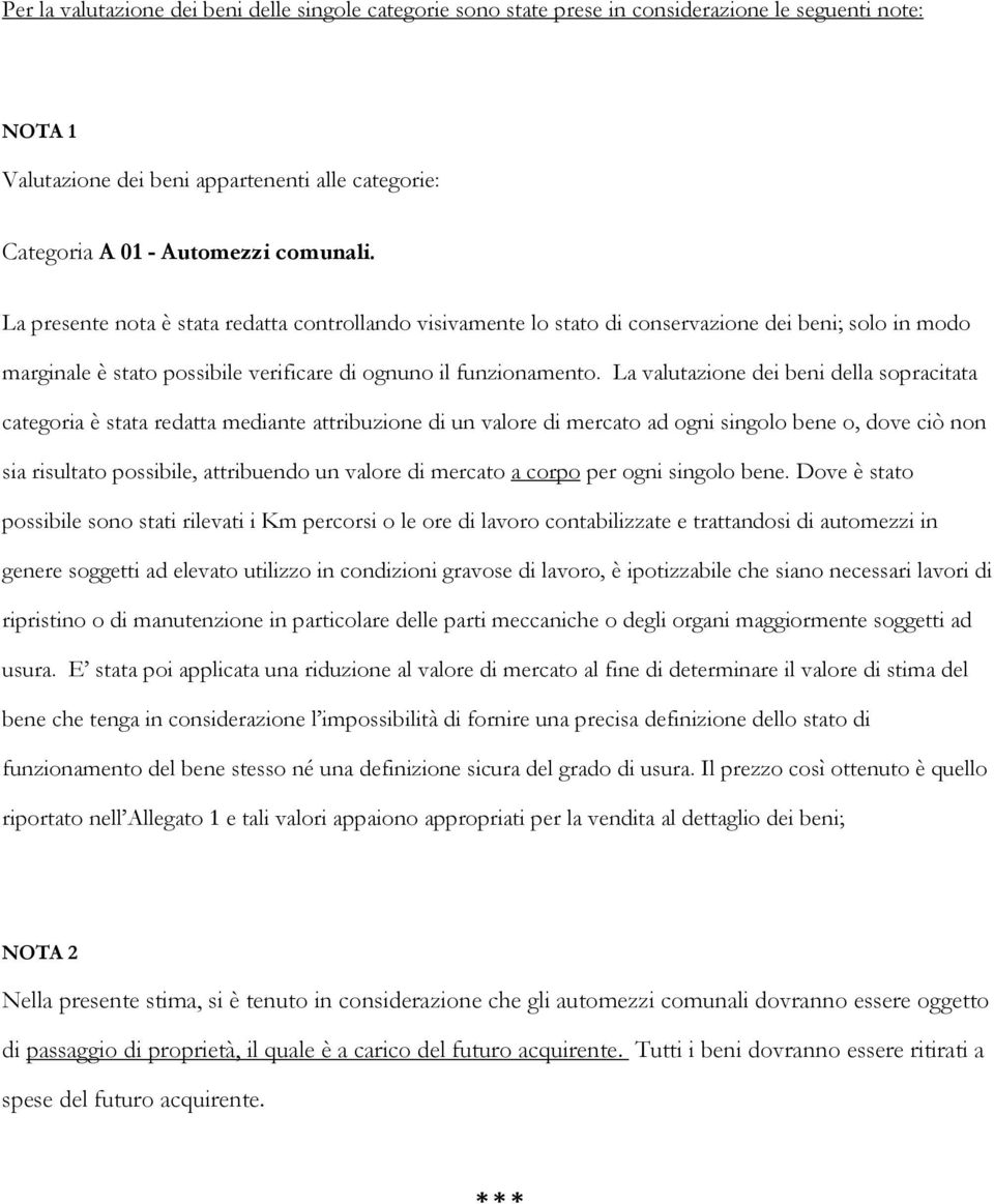 La valutazione dei beni della sopracitata categoria è stata redatta mediante attribuzione di un valore di mercato ad ogni singolo bene o, dove ciò non sia risultato possibile, attribuendo un valore