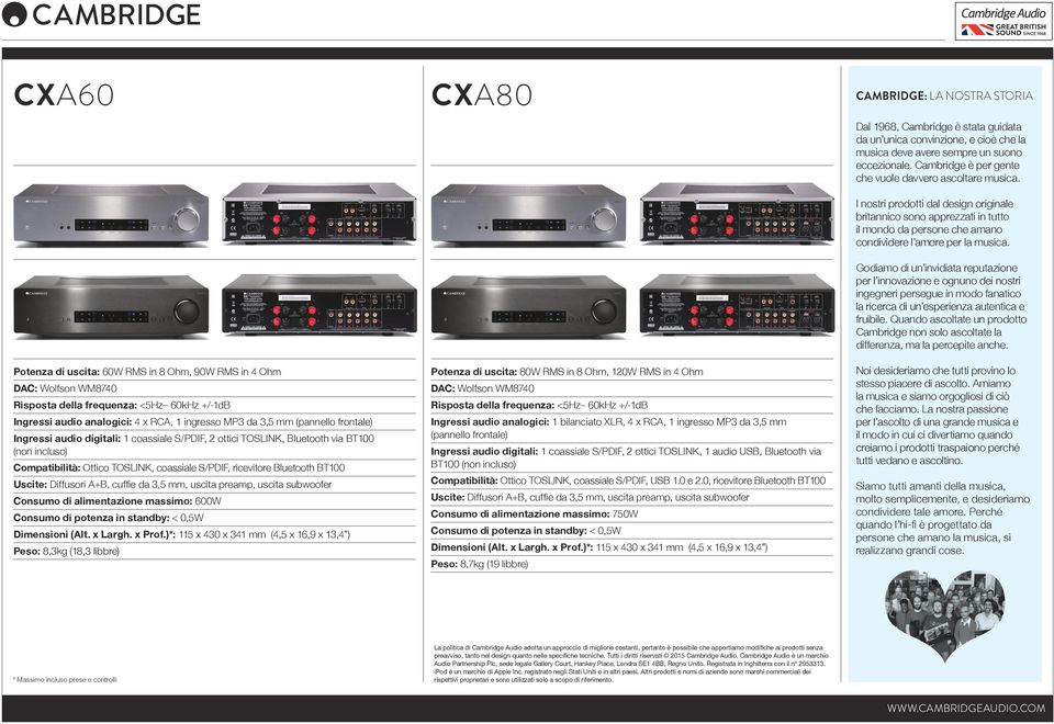 Diffusori A+B, cuffie da 3,5 mm, uscita preamp, uscita subwoofer Consumo di alimentazione massimo: 600W Consumo di potenza in standby: < 0,5W Dimensioni (Alt. x Largh. x Prof.