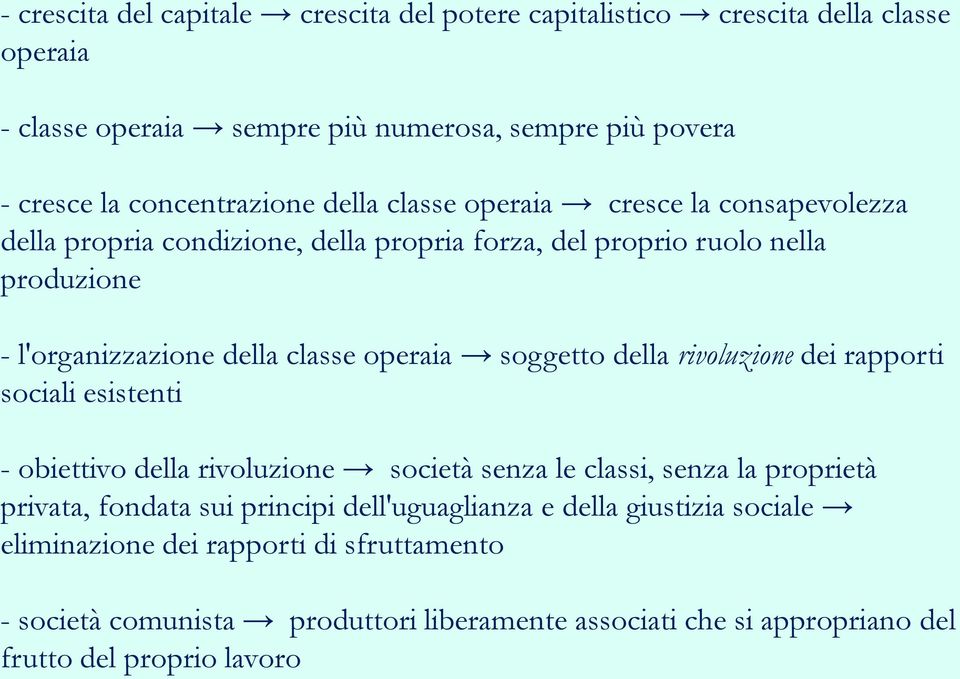 soggetto della rivoluzione dei rapporti sociali esistenti - obiettivo della rivoluzione società senza le classi, senza la proprietà privata, fondata sui principi