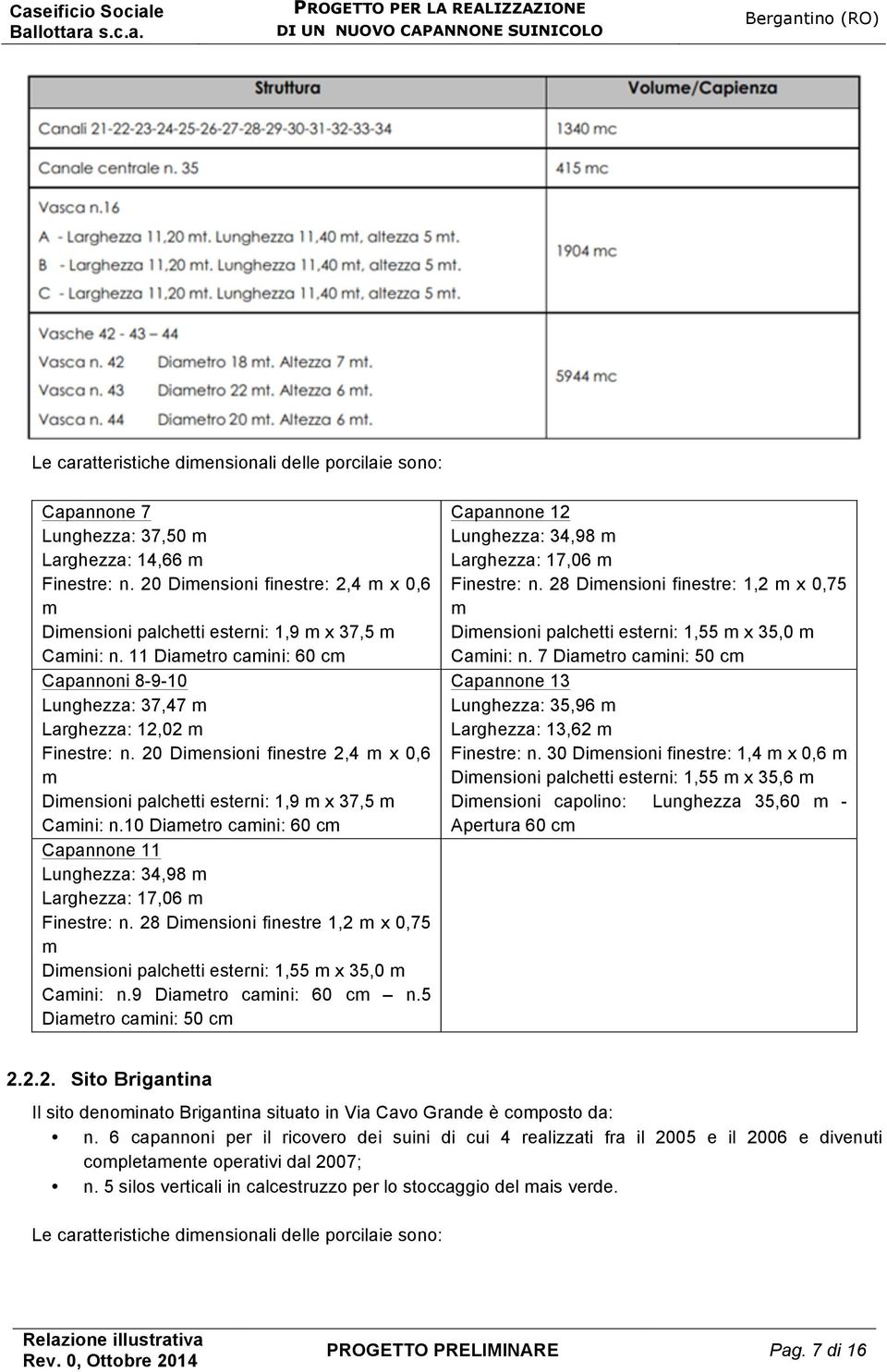 20 Dimensioni finestre 2,4 m x 0,6 m Dimensioni palchetti esterni: 1,9 m x 37,5 m Camini: n.10 Diametro camini: 60 cm Capannone 11 Lunghezza: 34,98 m Larghezza: 17,06 m Finestre: n.