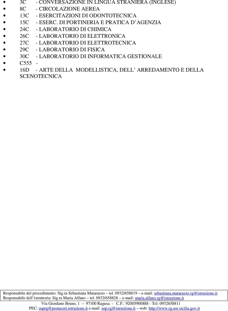 GESTIONALE C555-16D - ARTE DELLA MODELLISTICA, DELL ARREDAMENTO E DELLA SCENOTECNICA Responsabile del procedimento: Sig.ra Sebastiana Matarazzo tel. 0932/658819 e-mail: sebastiana.matarazzo.