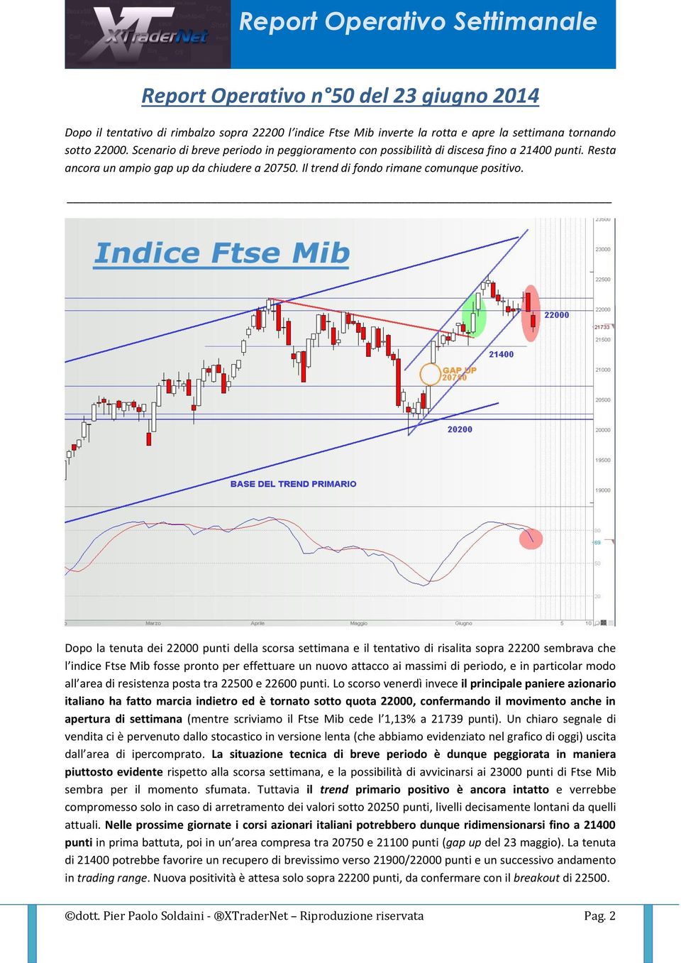 Dopo la tenuta dei 22000 punti della scorsa settimana e il tentativo di risalita sopra 22200 sembrava che l indice Ftse Mib fosse pronto per effettuare un nuovo attacco ai massimi di periodo, e in