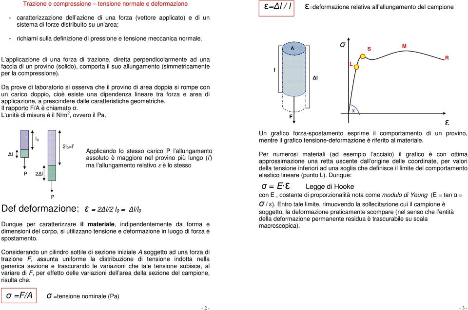 L applicazione di una forza di trazione, diretta perpendicolarmente ad una faccia di un provino (solido), comporta il suo allungamento (simmetricamente per la compressione).