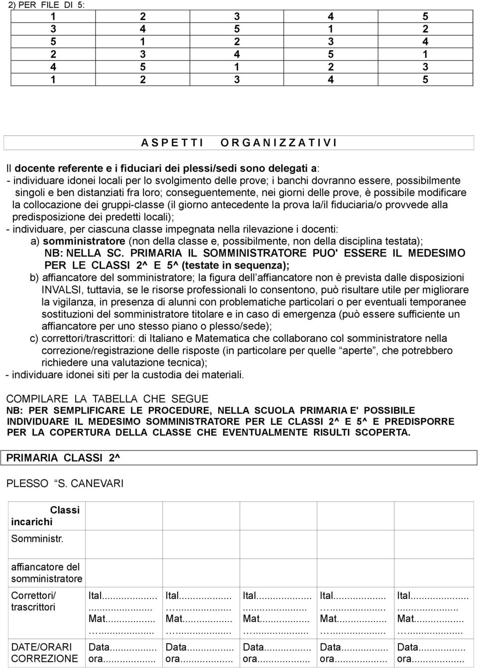 collocazione dei gruppi-classe (il giorno antecedente la prova la/il fiduciaria/o provvede alla predisposizione dei predetti locali); - individuare, per ciascuna classe impegnata nella rilevazione i