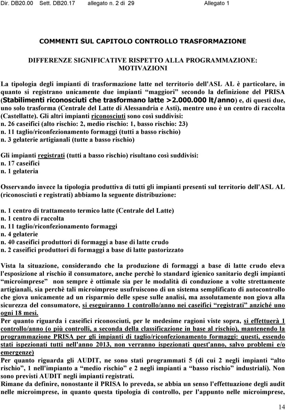 000 lt/anno) e, di questi due, uno solo trasforma (Centrale del Latte di Alessandria e Asti), mentre uno è un centro di raccolta (Castellatte). Gli altri impianti riconosciuti sono così suddivisi: n.