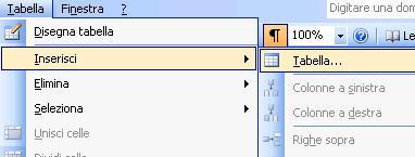 Tabella Molto importante è il menu Tabella