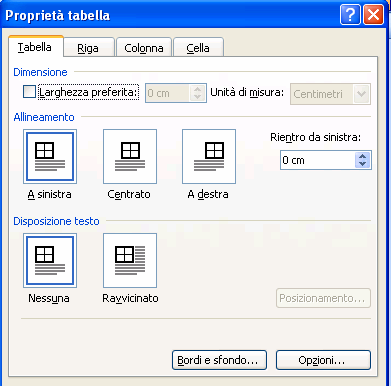 Tabella Una volta creata la tabella è possibile per esempio togliere il bordo andando su Tabella