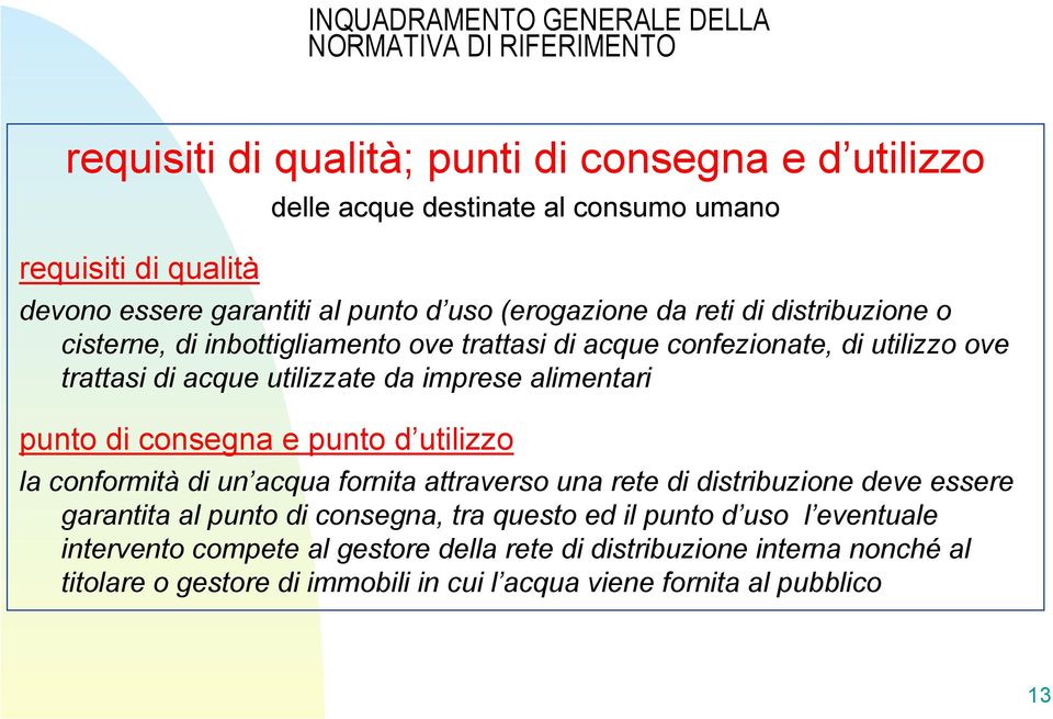 consegna e punto d utilizzo la conformità di un acqua fornita attraverso una rete di distribuzione deve essere garantita al punto di consegna, tra questo ed il punto