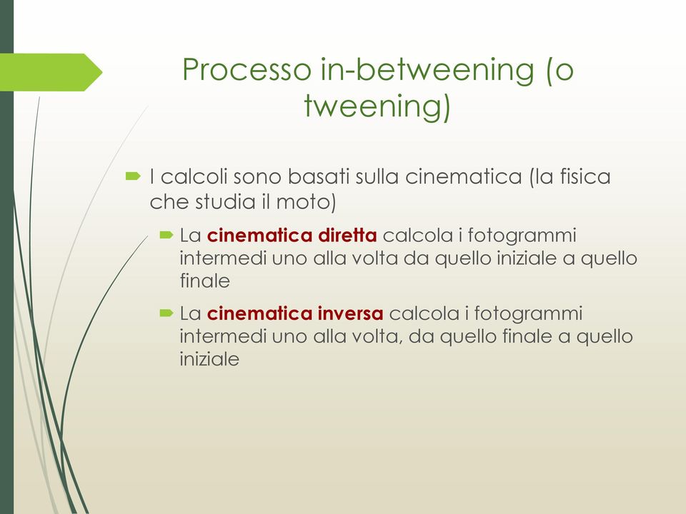 intermedi uno alla volta da quello iniziale a quello finale La cinematica