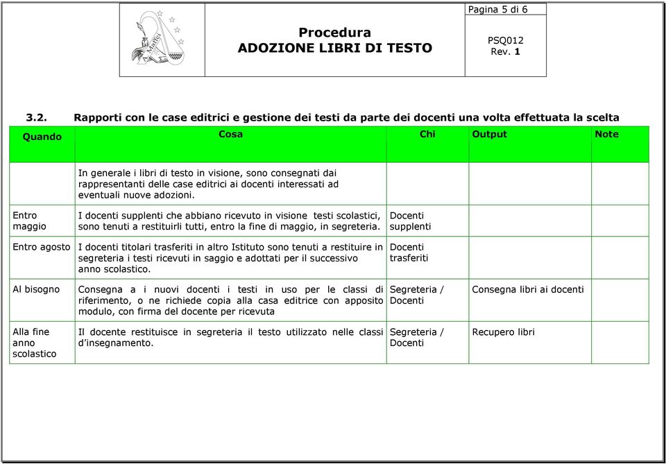 rappresentanti delle case editrici ai docenti interessati ad eventuali nuove adozioni.