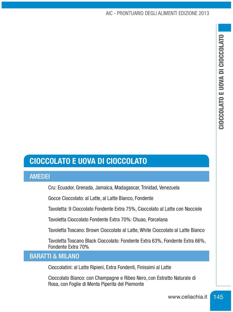 Latte, White Cioccolato al Latte Bianco Tavoletta Toscano Black Cioccolato: Fondente Extra 63%, Fondente Extra 66%, Fondente Extra 70% BARATTI & MILANO Cioccolatini: al Latte