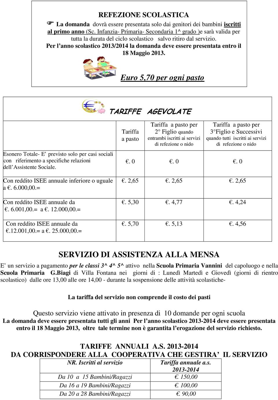 Per l anno scolastico 2013/2014 la domanda deve essere presentata entro il 18 Maggio 2013.