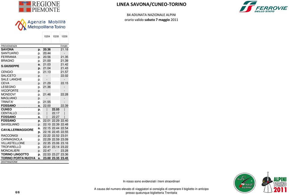 CARMAGNOLA VILLASTELLONE TROFARELLO MONCALIERI TORINO LINGOTTO TORINO PORTA NUOVA Xxmiglia 20.36 21.18 20.44 20.56 21.35 21.00 21.39 21.03 21.42 21.04 21.43 21.13 21.57 22.