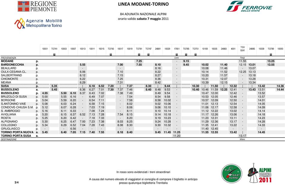 25 13.13 SALBERTRAND 6.12 7.15 8.27 10.20 11.57 13.18 CHIOMONTE 6.22 7.25 8.36 10.31 12.07 13.28 MEANA 6.29 7.31 8.42 10.39 12.15 13.34 SUSA 5.35 6.18 6.52 7.20 7.37 8.30 9.44 10.30 11.50 12.32 13.