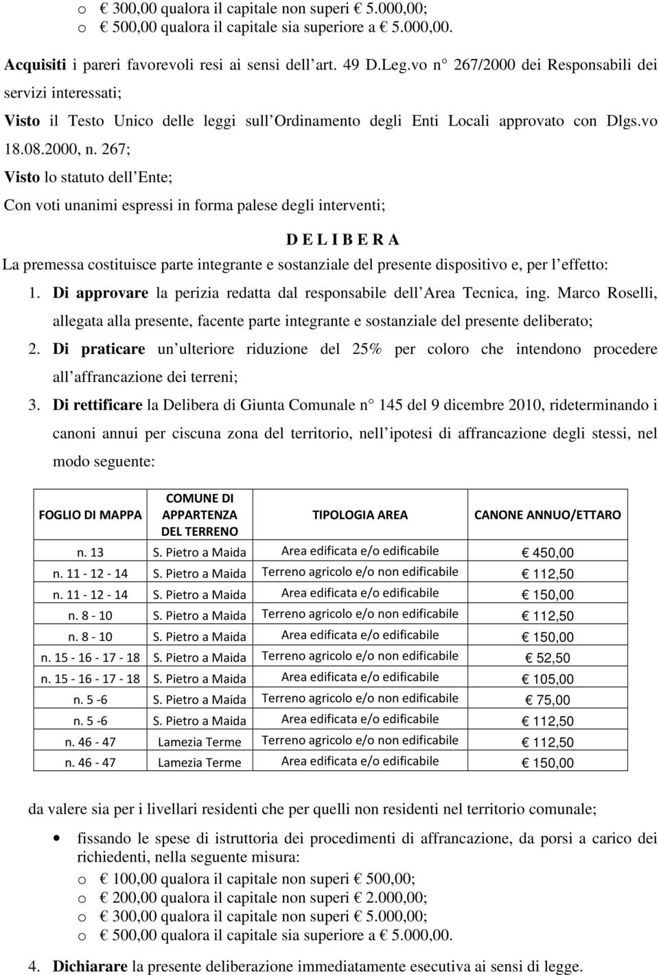 267; Visto lo statuto dell Ente; Con voti unanimi espressi in forma palese degli interventi; D E L I B E R A La premessa costituisce parte integrante e sostanziale del presente dispositivo e, per l