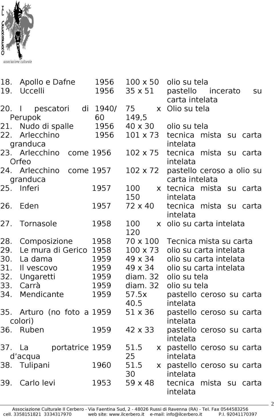 Inferi 1957 100 x tecnica mista su 150 26. Eden 1957 72 x 40 tecnica mista su 27. Tornasole 1958 100 x olio su 120 28. Composizione 1958 70 x 100 Tecnica mista su 29.