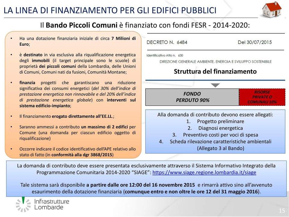 Comunità Montane; finanzia progetti che garantiscano una riduzione significativa dei consumi energetici (del 30% dell indice di prestazione energetica non rinnovabile e del 20% dell indice di